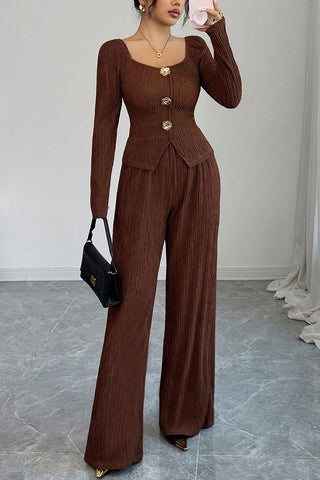 Elegant Button-Accent Pants Set