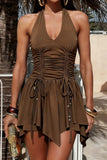 Halter Neck Ruched Casual Dress