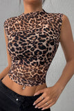 Leopard Print Sleeveless Mesh Tank