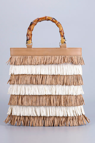 Bamboo Handle Fringe Bag