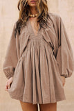 V Neck Smocked Mini Dress with Bubble Sleeves