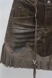 Fringe-Trim Mini Skirt with Pocket Detail