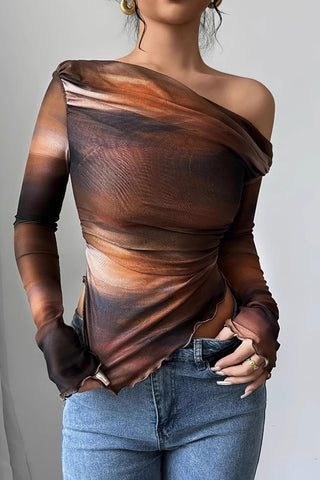 Asymmetric Mesh Long Sleeve Top