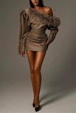 Asymmetric Faux Fur Mini Dress