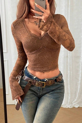 Lace Detail Long-Sleeve Blouse