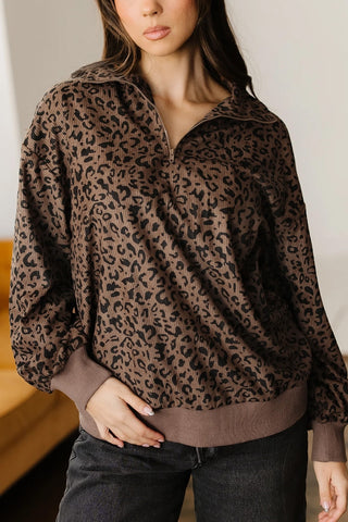 Leopard Print Quarter Zip Sweatshirt