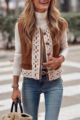 Chic Button-Front Lace Vest