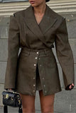 Buttoned Skirt Suit Set with Blazer