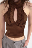 Ruffled High Neck Tank Top