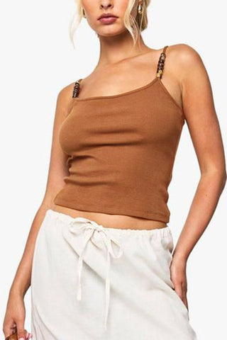 Ribbed Cami with Beaded Straps