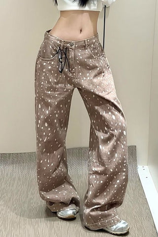 Polka Dot Wide Leg Denim Jeans