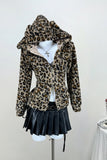 Zip-Up Hooded Leopard Print Jacket