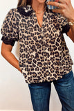 Leopard Button Down Lace Trim Short Sleeve Shirt