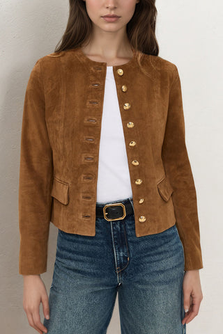 Elegant Button-Front Cropped Jacket