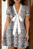 Tie-Front Casual Dress with Pattern
