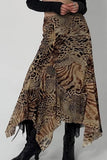 Animal Print Skirt with Asymmetric Hem