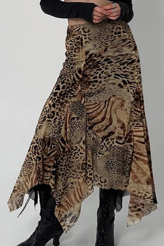 Animal Print Skirt with Asymmetric Hem