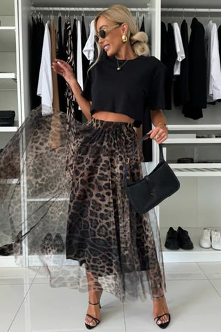 Chic Leopard Mesh Skirt