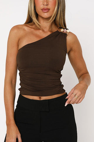 Asymmetrical Pearl-Accent Tank Top