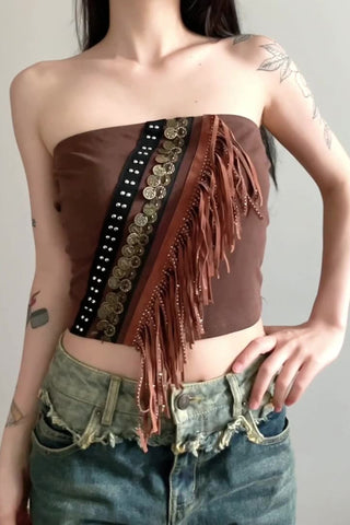 Fringe Detail Boho Tube Top