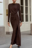Long Sleeve Draped Casual Maxi Dress