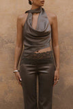 Draped Halter Top with Asymmetrical Hem