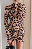 Leopard Print Ruched Casual Dress