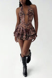 Halter Neck Leopard Print Casual Dress