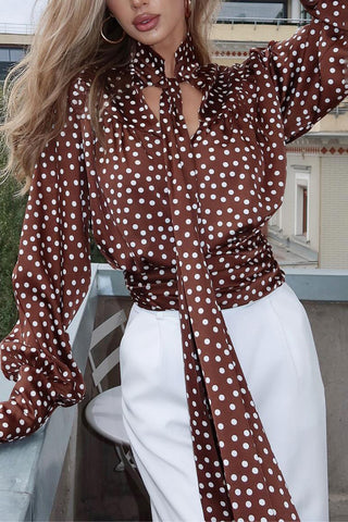 Polka Dot Tie-Front Blouse