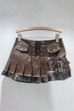 Edgy Lace-Up Mini Skirt with Buckle Accents