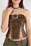 Lace-Up Belted Strapless Top