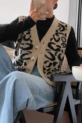 Button-Front Animal Print Vest