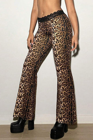 Leopard Print Flare Casual Pants