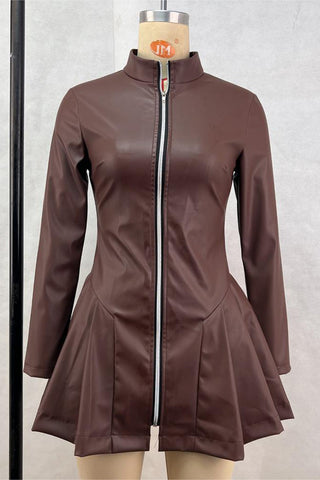 Zip-Front Casual Skater Dress