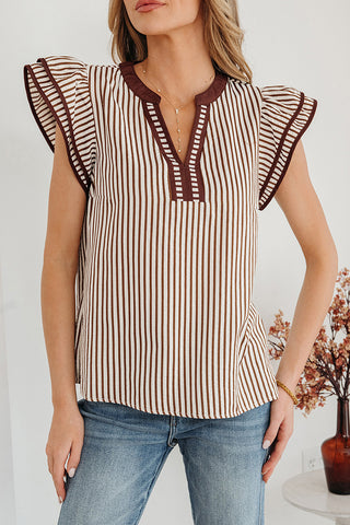 Striped Flutter Sleeve Blouse