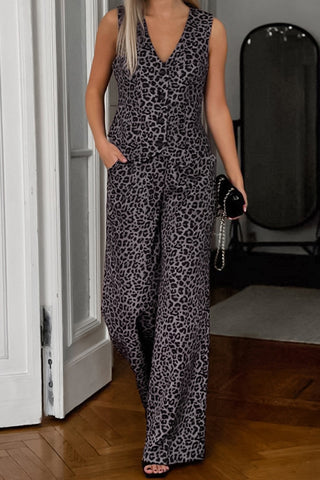 Leopard Print Wide-Leg Pants Set