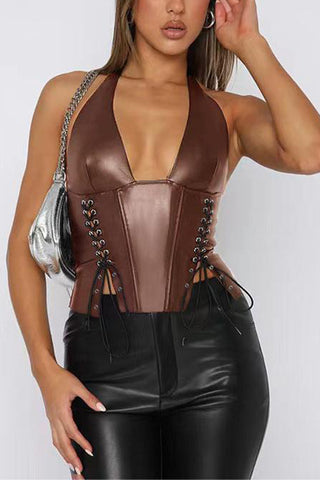Lace-Up Halter Tank Top