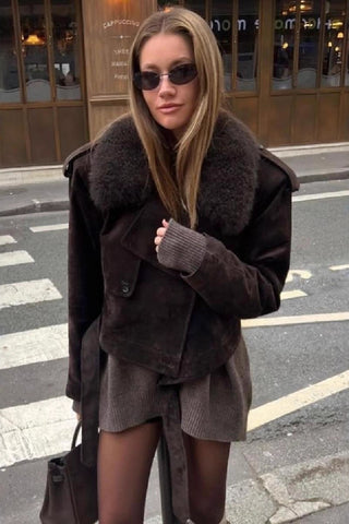 Chic Shearling-Collar Jacket
