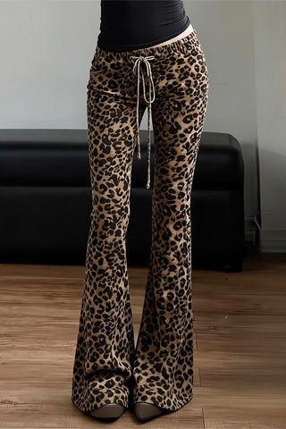 Leopard Print Drawstring Casual Pants
