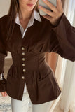 Buttoned Long-Sleeve Blouse with Fitted Waist