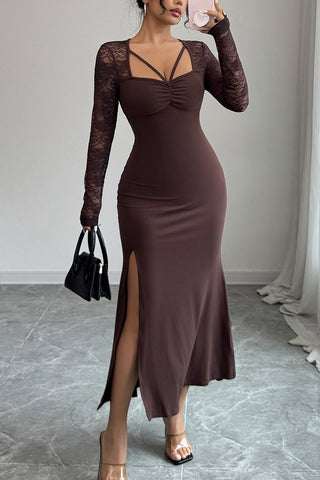 Lace Sleeve Slit Dress