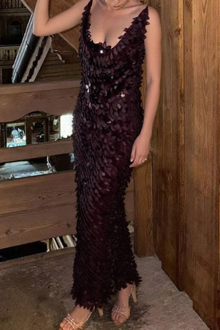 Sequin Evening Gown with Strappy Design