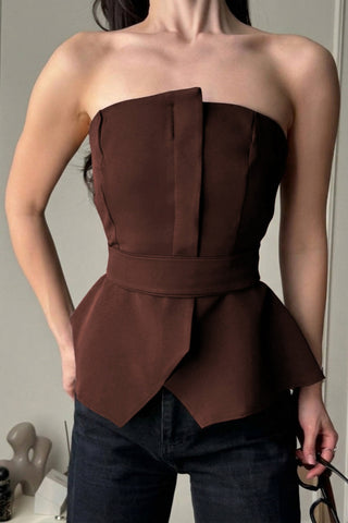 Strapless Tie-Waist Peplum Top