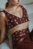 Eyelet Crop Top and Flared Pants Set