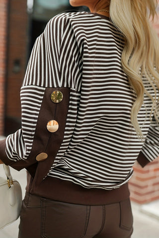 Striped Button-Detail Sweatshirt