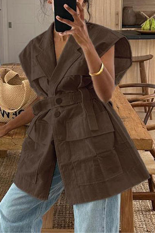 Belted Sleeveless Blazer Shirt