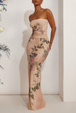 Strapless Floral Evening Gown