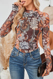 Floral High-Neck Long Sleeve Blouse