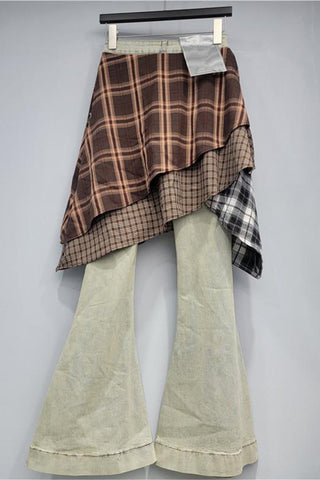 Patchwork Flare Jeans with Layered Skirt