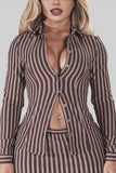 Striped Button-Front Skirt Set